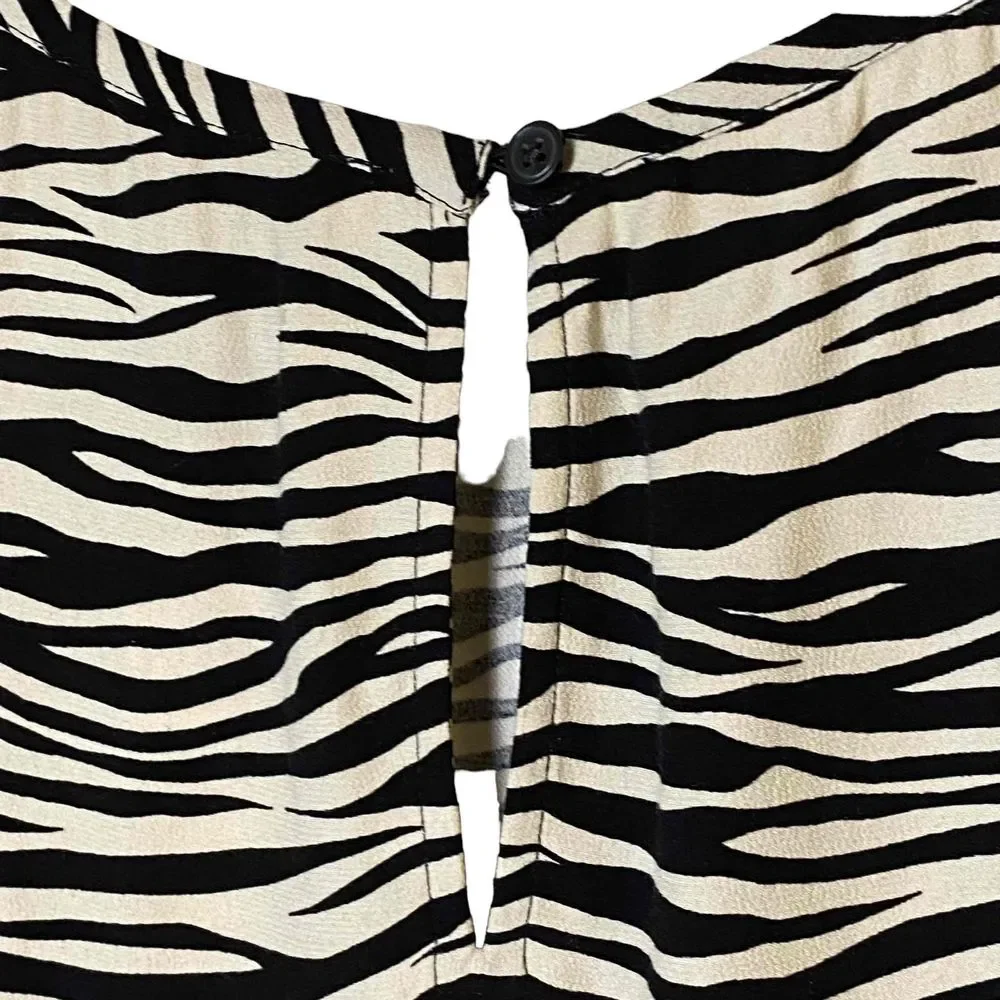 New LOFT Womens‎ Black Beige Zebra Print Cinched Puff Sleeve Size Large